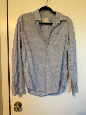American Eagle Outfitters Light Blue Micro-Print Button-Down Shirt
